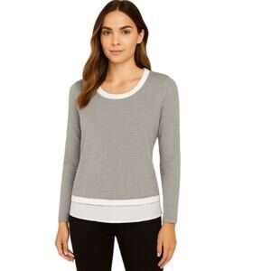 White House Black Market Heather French Gray Chain Trim Top EUC Size Medium